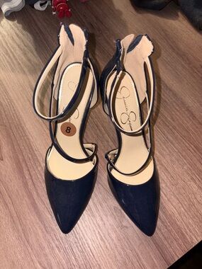 Jessica Simpson Navy Patent Pointed-Toe Strappy Pumps